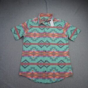 Departwest Shirt Mens Small Green Aztec‎ Short Sleeve Button Up Western